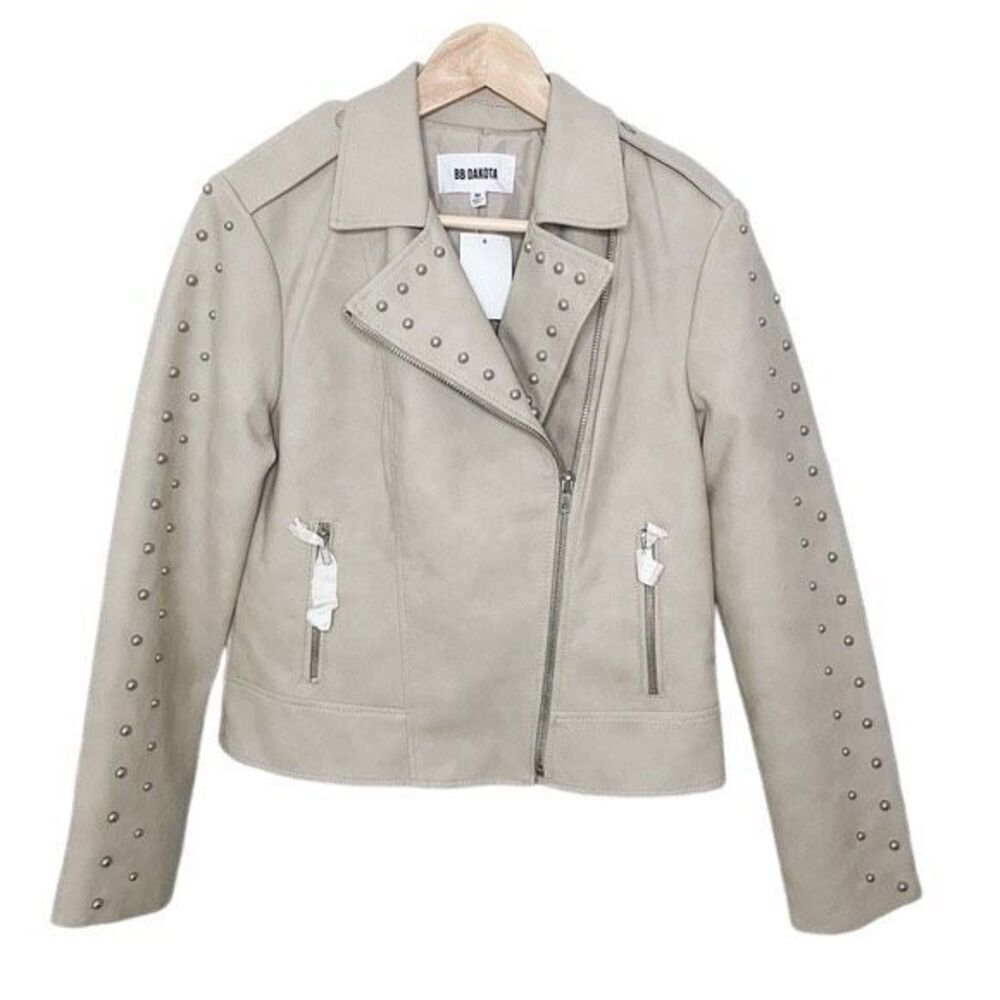 BB Dakota Vegan Leather Stud Moto Jacket Cream Bone- size M